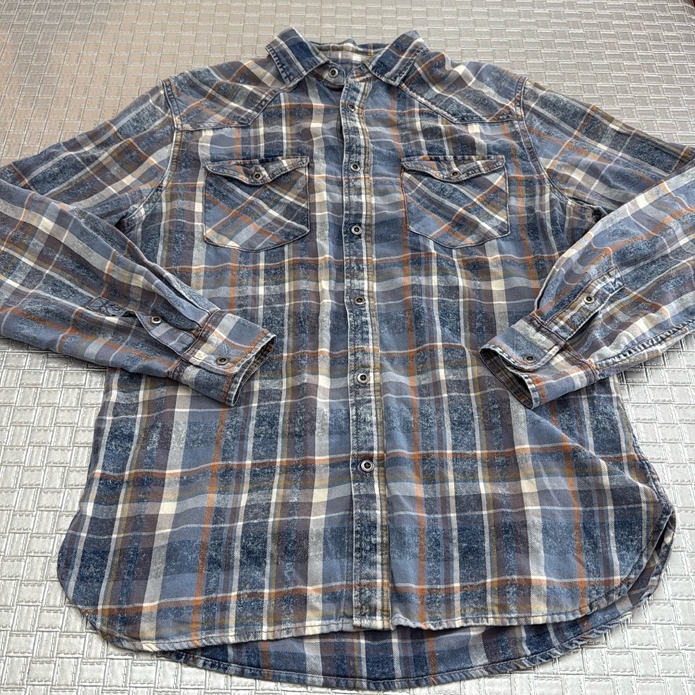 Mossimo Supply Co Plaid Button Up Shirt Medium Blue Orange